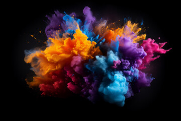 Colorful rainbow holi paint color powder explosion isolated black background. Generative AI	
 - obrazy, fototapety, plakaty