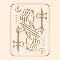 Jack playing card. Vector illustration. Esoteric, magic Royal playing card Jack design collection. Line art minimalist style