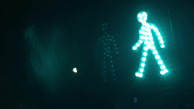 pedestrian crossing with green and red light in Paris, France