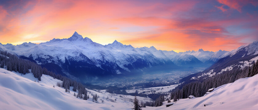 Winter in alps at sunset 