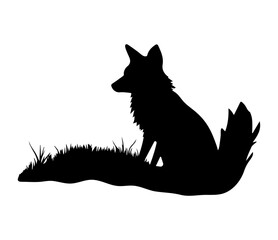 Icon Black silhouette of fox sitting on grass