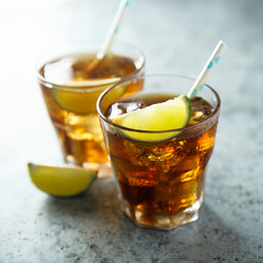 Refreshing soda cocktail with fresh lime