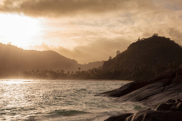 Beautiful sunset on the beach in the Seychelles, Mahe