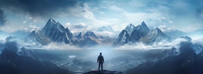 Man on top of a mountain, generative AI