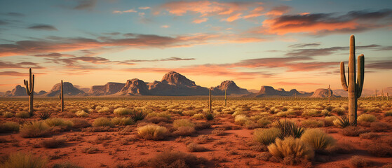 Cactus in the desert at sunrise