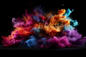 Fototapeta na wymiar Colorful rainbow holi paint color powder explosion isolated black background. Generative AI 