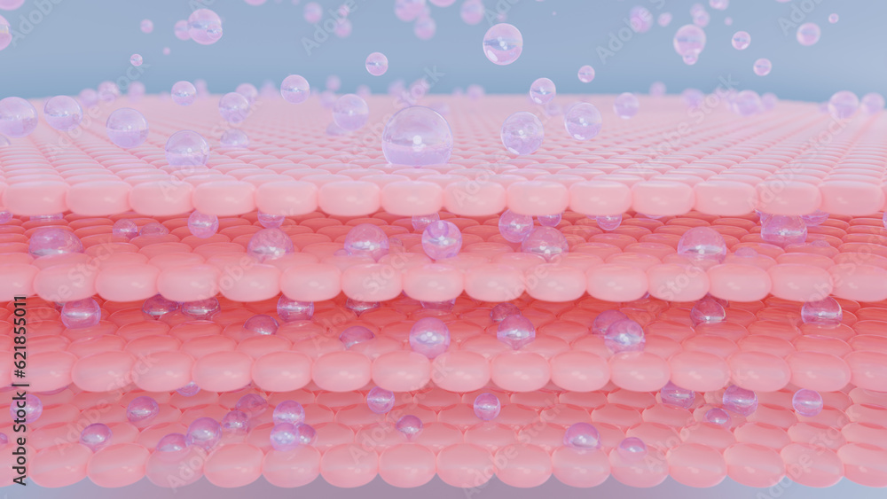 Poster 3d rendering of cosmetics essentials combined with a magic serum. serum through the skin and reduce 