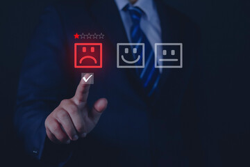 concept customer dissatisfaction experience Unhappy business customer with sad face, bad review,...