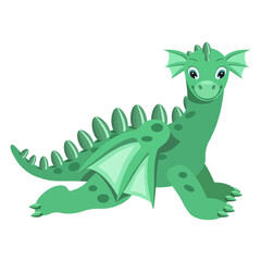 Charming green,cartoon dragon isolated on a white background.Vector illustration for children's textiles, Christmas designs.