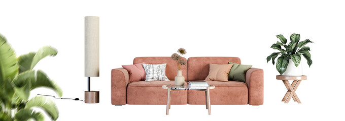 Sofa and table on white background	