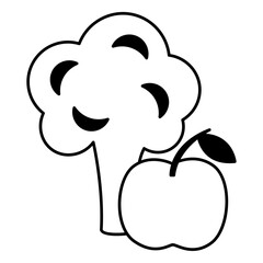 Broccoli and apple icon, fruit and vegetable, healthy eating , icon, illustration lineart illustration  
