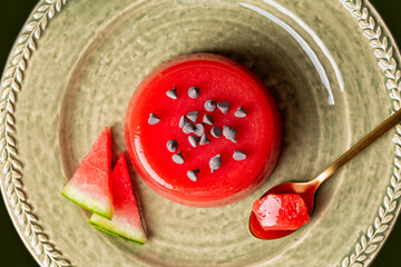 Typical Sicilian dessert gelo di melone, Italy. A jellied watermelon pudding, made with watermelon...