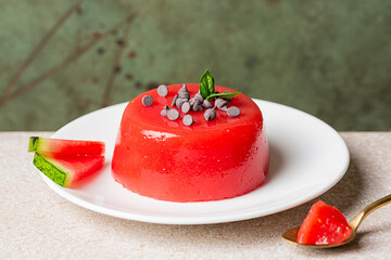 Sicilian summer dessert gelo di melone, Italy. A jellied watermelon pudding, made with watermelon...