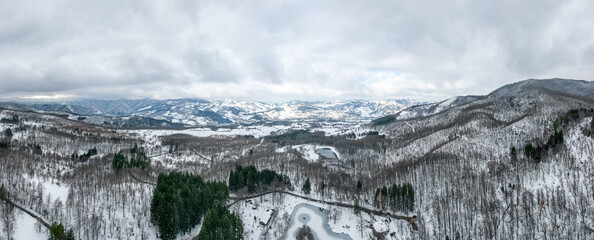 Aerial view of Lago Pontini area in winter, San Piero in Bagno