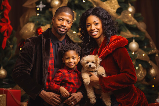 Multi ethnic family portrait for holidays. Smiling family Christmas photography. Generative AI