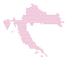 Map of the country of Croatia with pink flower icons on a white background