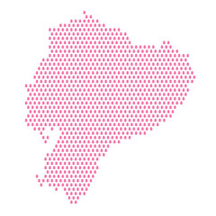 Map of the country of Ecuador with pink flower icons on a white background