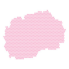 Map of the country of Macedonia with pink flower icons on a white background