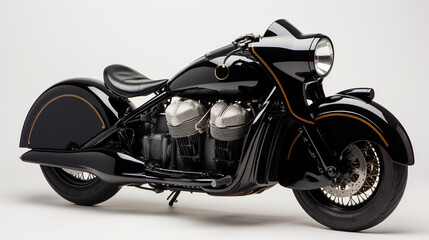 Sleek and Timeless: Black Retro Stylish Motorcycle on a White Background, Generative AI