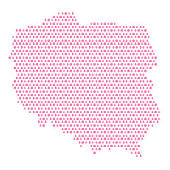 Map of the country of Poland with pink flower icons on a white background