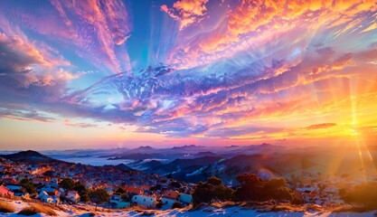 Capturing the Utterly Spectacular Sunset with Colourful Clouds and an Epic Bright Sky ai generated