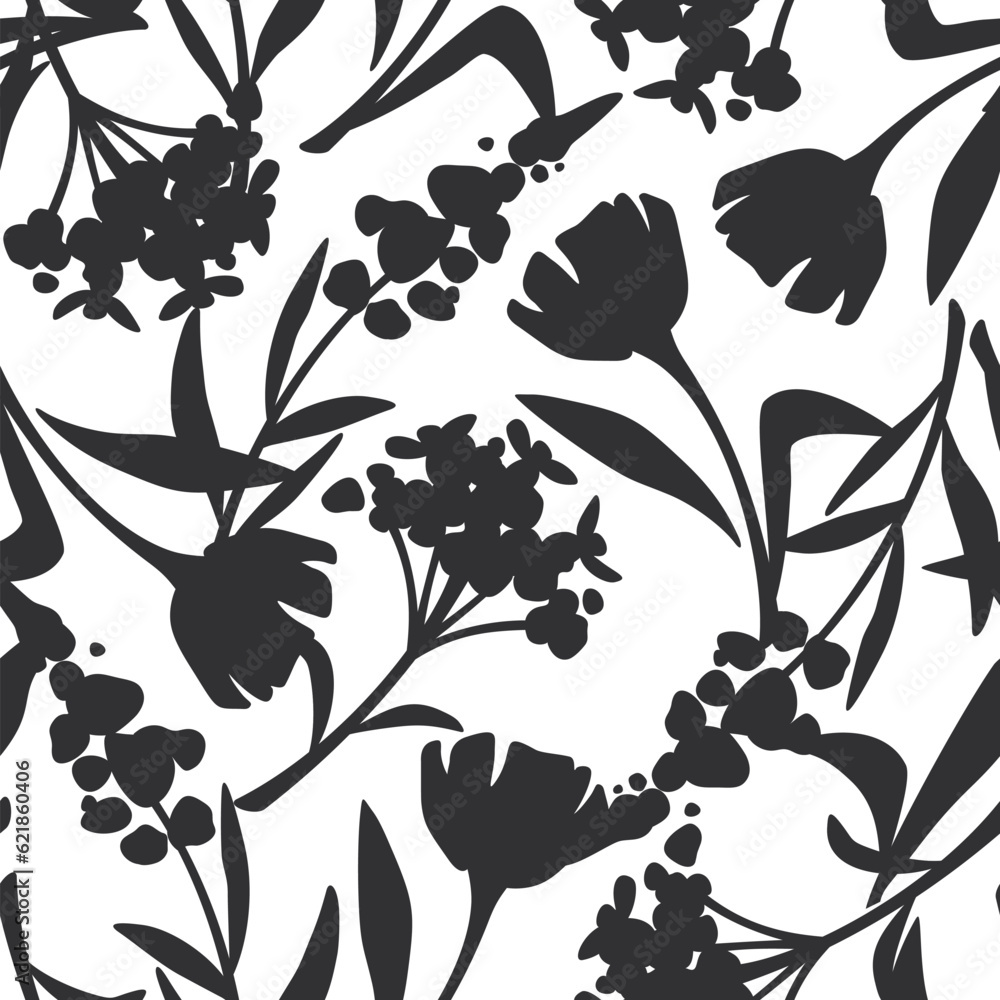 Wall mural seamless floral pattern with flowers. vector black and white floral print