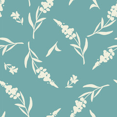 Seamless floral pattern with lupine flowers. Vector blue and white floral print