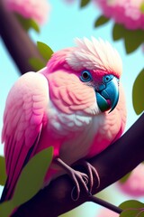 pink parrot on a branch