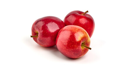 Shiny red apples, isolated on white background.