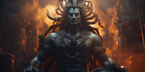 Shiva bust sculpture, Shiva also known as Mahadeva is one of the principal deities of Hinduism.. Generative AI
