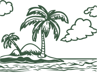 Fototapeta na wymiar Vector sketch illustration of an island with palm trees in the middle of the ocean