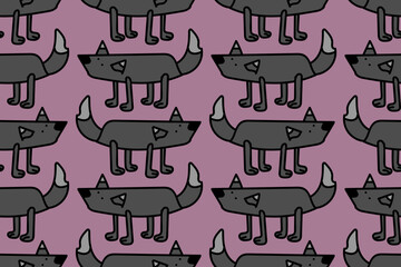 Wolf, wolves, dog, dogs. Funny forest animals. Cute and nice cartoon  friends. Trendy, stylish, fashionable, seamless vector pattern for design and decoration.