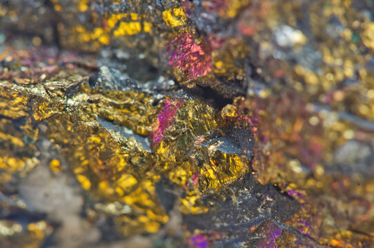 Golden background. Gold. Ore. Nugget. Nugget close-up background. Crystals