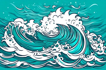Illustration of fierce wave in the ocean. Ink style with bold lines. (AI-generated fictional illustration)
