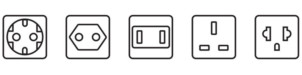 Electrical socket types vector icon set isolated on white background