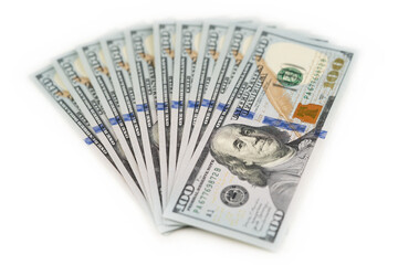 100 dollar bills on a white background