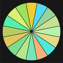 Colorful circle template,color wheel,pie chart with 16 sections.Vector.