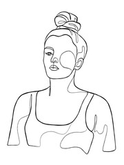 Continuous one line drawing of woman with hair bun. Vector illustration.