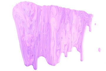 Paint drops flowing down on white paper. Lilac purple ink blots abstract background