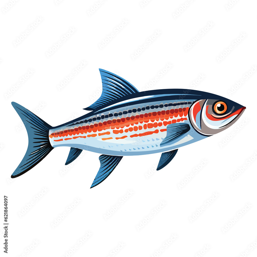 Sticker Delicate Aquatic Charm: Longfin Zebra Danio Showcased in a Beautiful 2D Illustration