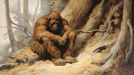 The depressed Bigfoot in the woods.