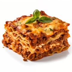 Lasagna Bolognese with isolated white background generative ai