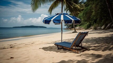 a chair and umbrella on a beach