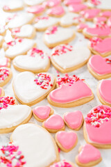 Heart-shaped sugar cookies with royal icing