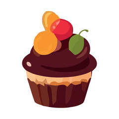 Sweet cupcake with gourmet chocolate and fruit