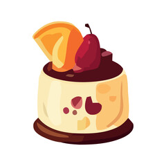 Sweet dessert with chocolate cream and fruit