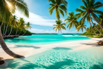 Naklejka na ściany i meble beach with palm trees ai generated