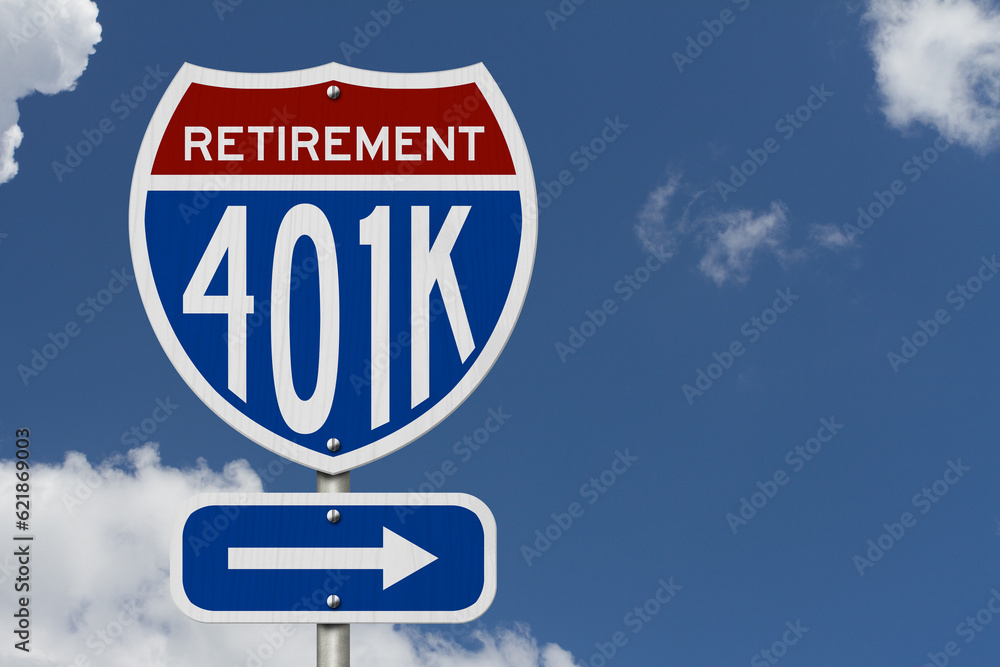 Sticker Retirement 401k message on highway road sign