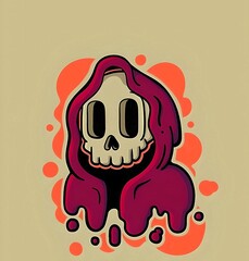 illustration of a reaper skull wearing red hoodie