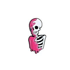 illustration of a skeleton with pink gum stuck on him